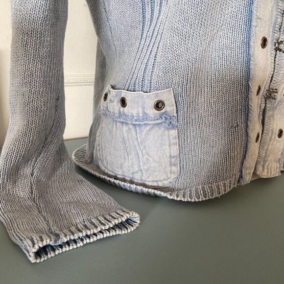 Military style knit cardigan with denim accents - Medium - Sgt. Pepper - Picture 4 of 14